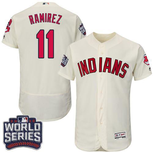 Indians #11 Jose Ramirez Cream Flexbase Authentic Collection 2016 World Series Bound Stitched MLB Jersey - Click Image to Close
